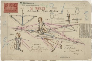 08810_2003_001.tif Flying machine patent drawing by W.F. Quinby 10/5/1869